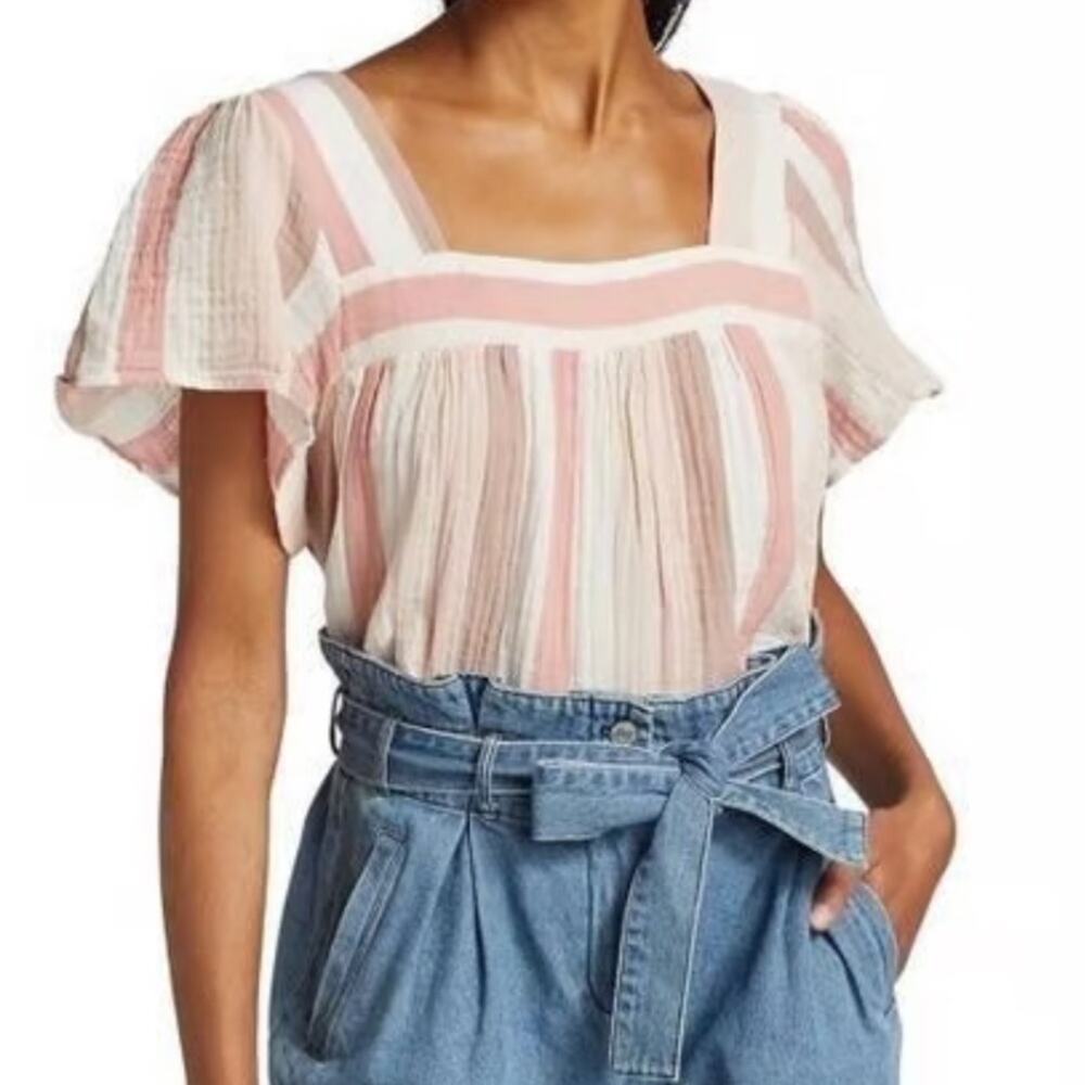 Rails Savon Cheyanne Pink Stripe Flutter Sleeve C… - image 1